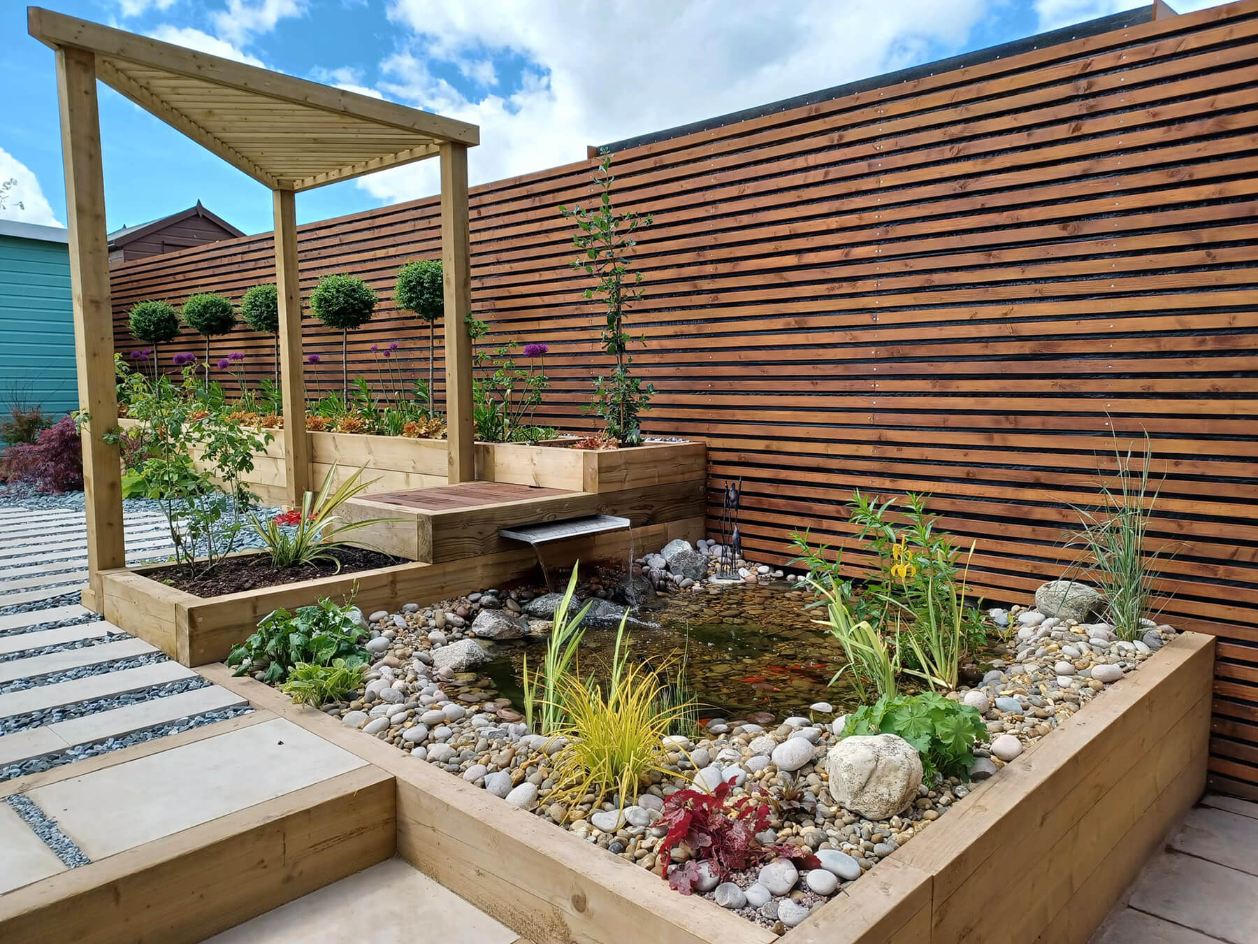 Our landscape gardeners included a water feature in this garden design